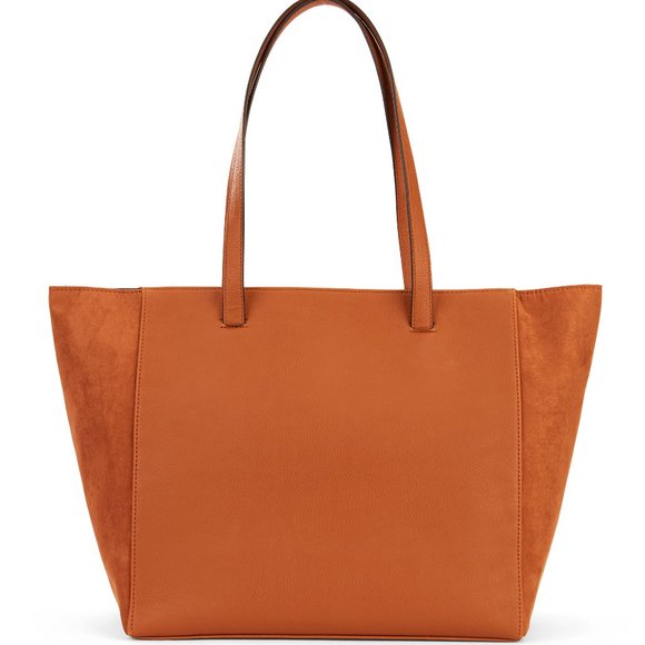 New Faux Suede and Leather Top-Handle Tote Bag - Picture 3 of 9